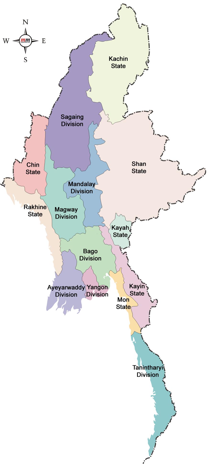 myanmar burma bolgeler haritasi
